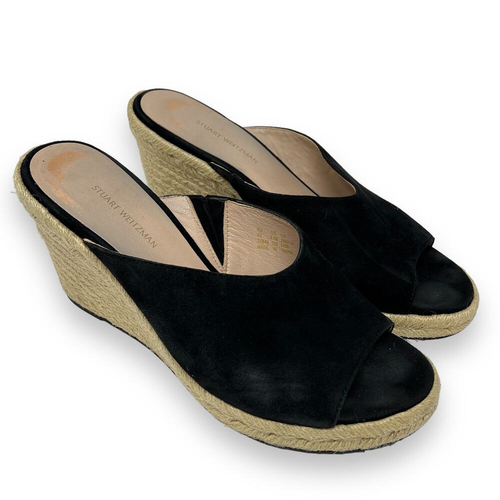 Stuart Weitzman Wonda Suede‎ Wedge Sandal Women's 9.5 Black Espadrille